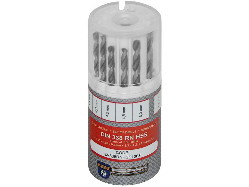 Sada vrtáků 13-dílná 1,50-6,50x0,5mm+3,30+4,20 DIN338RNHSS Lesklá, kulatý obal - SV338RNHSS-13BP