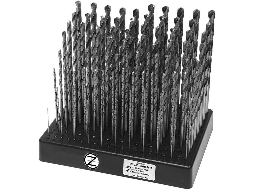 Sada vrtáků 91-dílná 1,00-10,00x0,1mm dlouhá řada DIN340 RN HSS, stojánek plastový - SV340RNHSS-91P