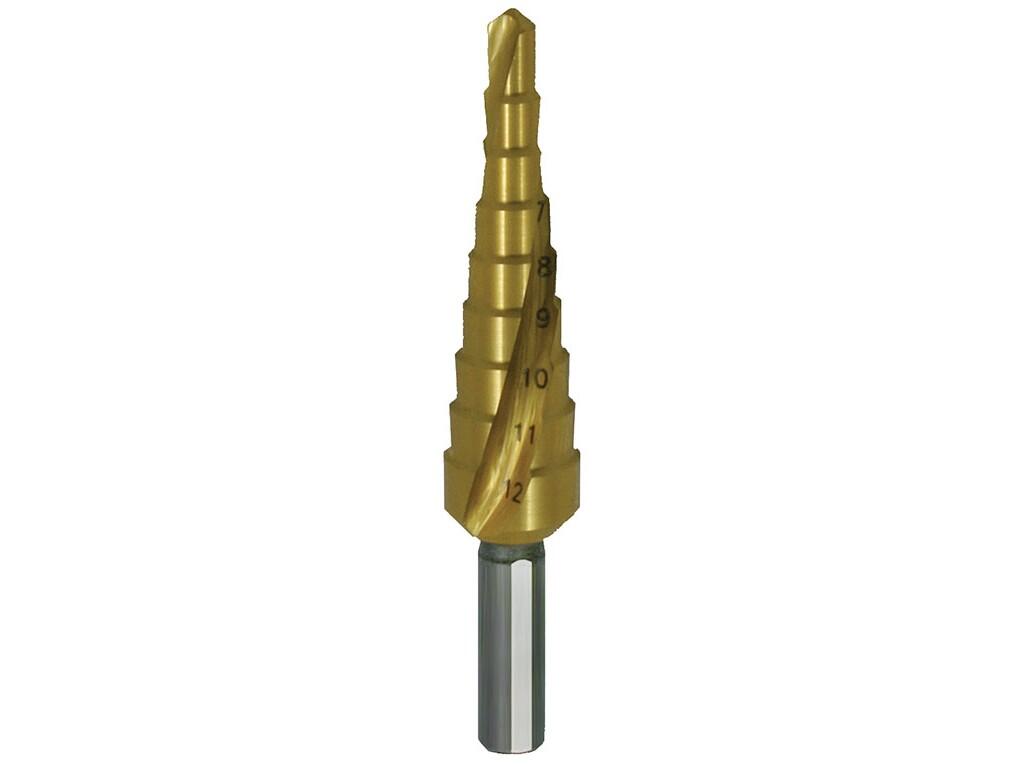 Vrták stupňovitý HSS TiN 4-12mm/9st. 4-5-6-7-8-9-10-11-12 stopka 6mm - VS0/9HSSTIN