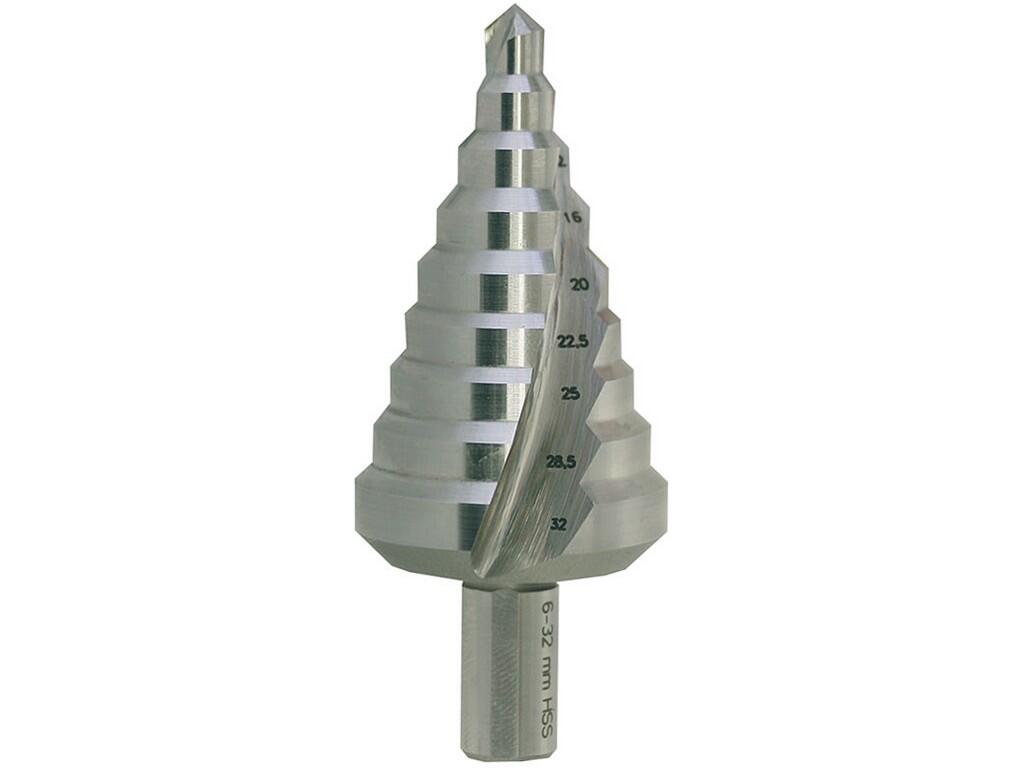 Vrták stupňovitý HSS 6-32mm/9st. 6-9-12-16-20-22,5-25-28,5-32 stopka 10mm - VS12HSS