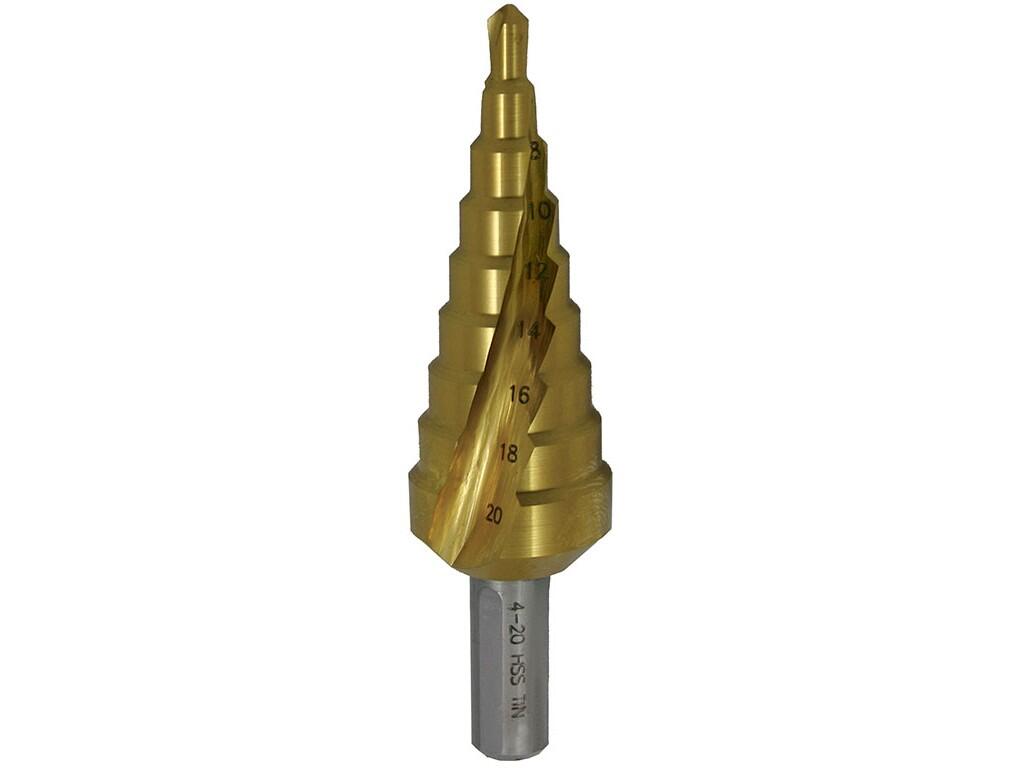 Vrták stupňovitý HSS TiN 4-20mm/9st. 4-6-8-10-12-14-16-18-20 stopka 8mm - VS1HSSTIN
