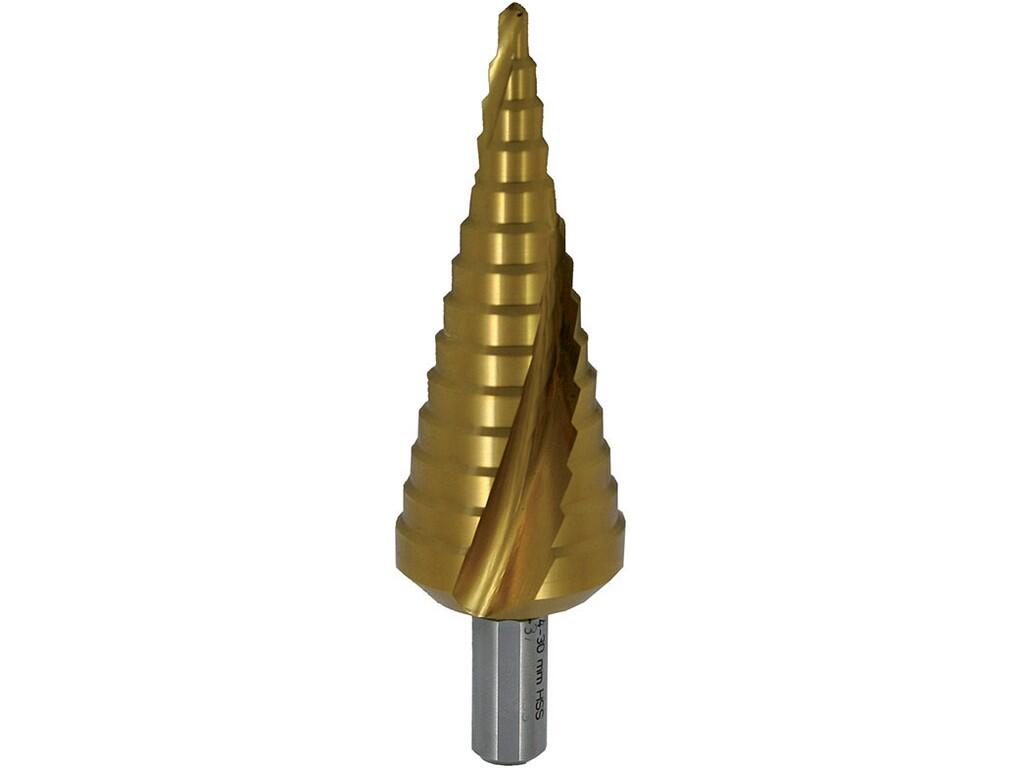Vrták stupňovitý HSS TiN 4-30mm/14st. 4-6-8-10-12-14-16-18-20-22-24-26-28-30 stopka 10mm - VS2HSSTIN