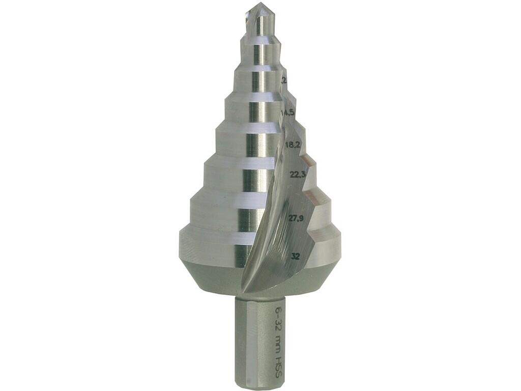 Vrták stupňovitý HSS 6-32mm/8st. - R 6-9-11,2-14,5-18,2-22,3-27,9-32 stopka 10mm - VS6HSS