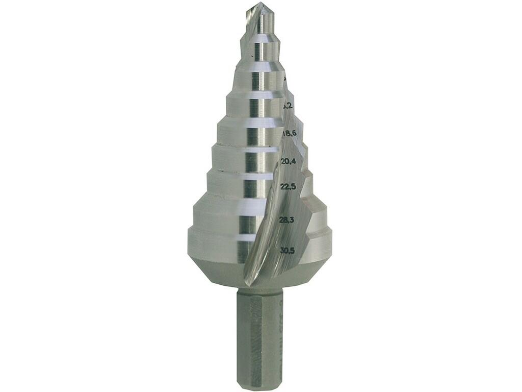 Vrták stupňovitý HSS 6-30,5mm/9st. - PG 6-9-12,5-15,2-18,6-20,4-22,5-28,3-30,5 stopka 10mm - VS8HSS