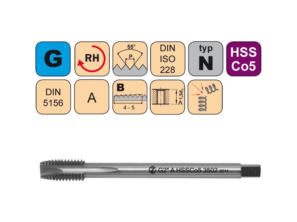 Závitník strojní G1 1/8" A HSSCo5 DIN 5156 B - 3502 - CZZ3502-G1-1/8"-A