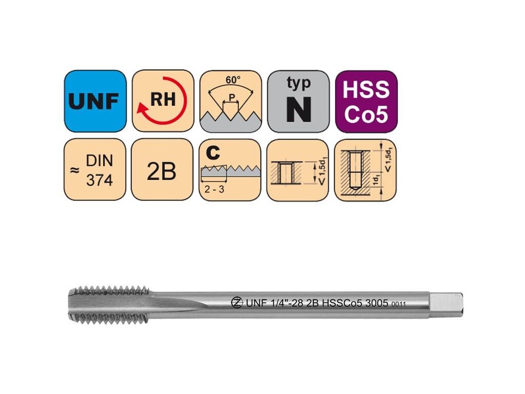 Závitník strojní UNF No.8-36 2B HSSCo5 DIN 374 C - 3005 - CZZ3005-UNF-8-36-2B