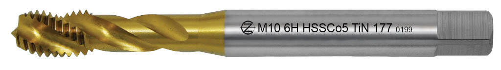 Závitník strojní M6x1 ISO2 (6H) HSSCo5 TiN šroubovitá drážka 35° DIN371 - 177 - CZZ177-060