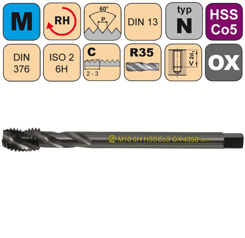 Závitník strojní M14x2 ISO2 HSSCo5 OX DIN 376  RSP35 - CZZ4390-M14-ISO2