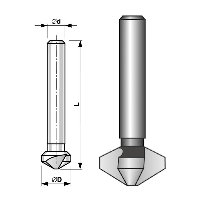 Kuželový záhlubník tříbřitý 120° D40mm HSSE - BU890-400
