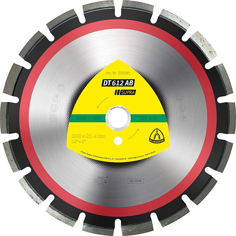 MA 600 D Klingspor DT 612 AB diamantový řezný kotouč, 300 x 2,8 x 25,4 mm 18 segmentů 40 x 2,8 x 10 mm, široké ozubení - FLOTT-330080