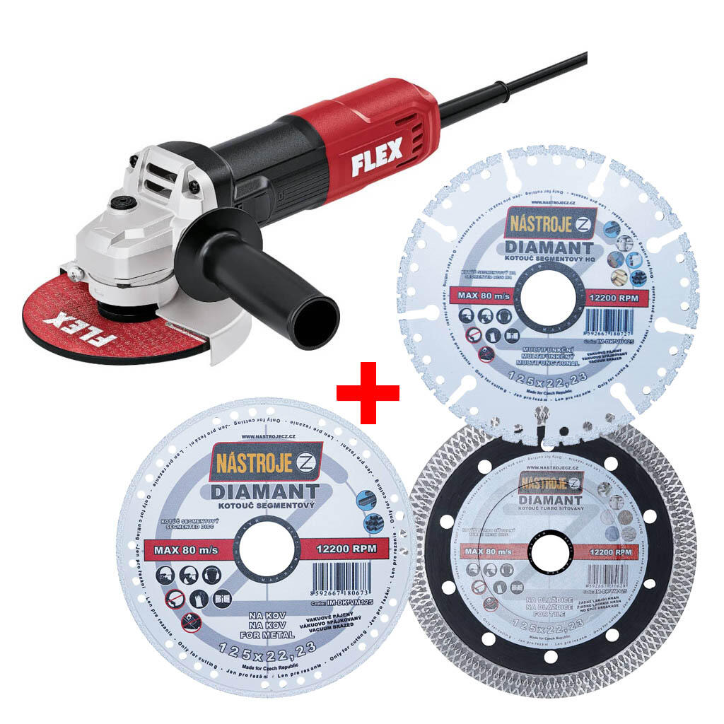 L 850 125 Úhlová bruska 850 W, 125 mm + 3 kusy nejlepších diamantových kotoučů - SET-FX-533120-E25