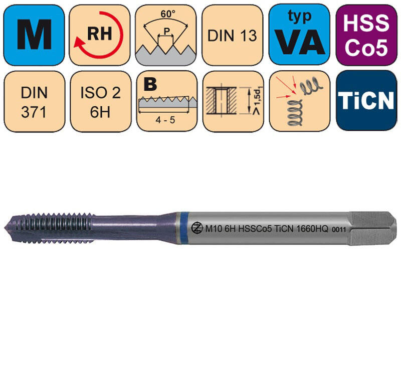 Závitník strojní M2x0,4 ISO2 HSSCo5 TiCN DIN 371 B - 1660HQ - CZZ1660HQ-M2-ISO2