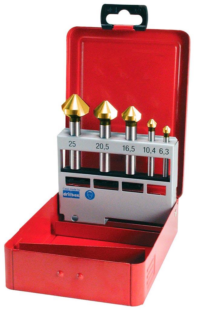 Sada záhlubníků DIN 335 C TYP- Z8 D6,3-8,3-10,4-12,4-16,5-20,5-25 HSS TiN plast - BU747-808