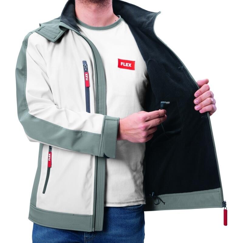 Aku-vyhřívaná bunda Sofshell TJ White 10.8/18.0 3XL pánská + PS 10,8/18,0 aku adaptér /FlexPack/ FLEX - FX-511978