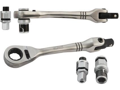 Ráčna mini přepínací s otvorem 10mm + 1/4" čtyřhranem + adaptéry 1/4" NEREZ - 4CZ-134-1014