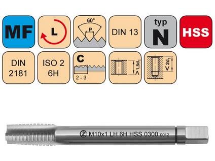 Závitník sadový M12x1 I ISO2 HSS DIN 2181 Levý - CZZ0300L-M12X1-I-ISO2