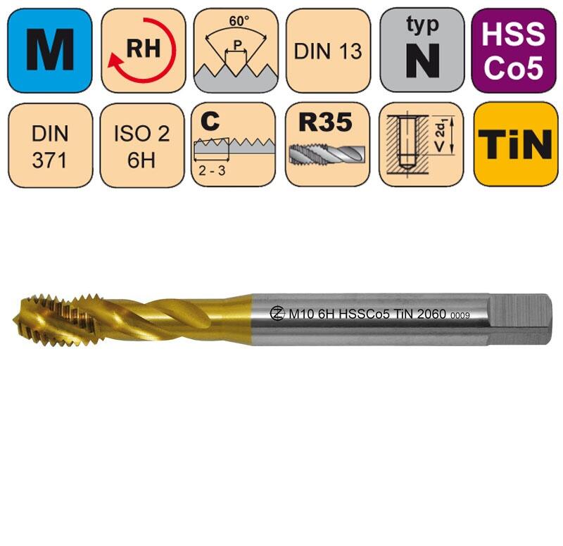 Závitník strojní M3 ISO3 HSSCo5 TiN DIN 371 RSP35 - CZZ2060-M3-ISO3