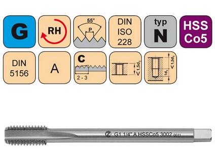 Závitník strojní G1 3/8" HSSCo5 DIN 5156 C - 3002 - CZZ3002-G1-3/8"-A