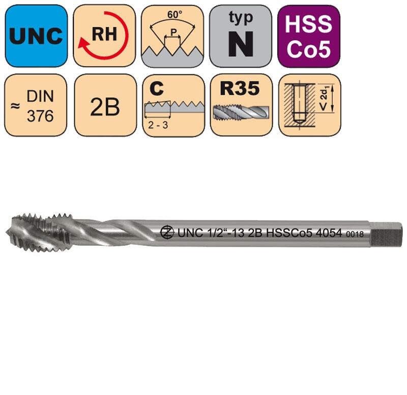 Závitník strojní UNC 1 1/8-7 2B HSSCo5 DIN 376 - CZZ4054-UNC-1"-1/8-7-2B