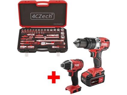 Sada nářadí 1/4" + 1/2" 59dílná 4-32mm + 2 ráčny + -PD 2G 18.0-EC FS55 2-rychlostní aku-vrtačka s příklepem + ID 1/4" 18.0-EC aku-rázový utahovák - SET-4CZ-3-VII23