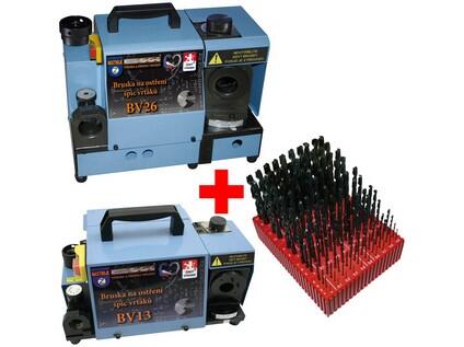 Bruska na vrtáky BV26 rozsah 11-26mm, 230V, 0,5A, 90W + Bruska na vrtáky BV13 rozsah 2-13mm, 230V, 0,25A, 45W + Sada vrtáků 130 dílů MODUL 1,00-13,90x0,1mm ČSN - SET-BV-VII23