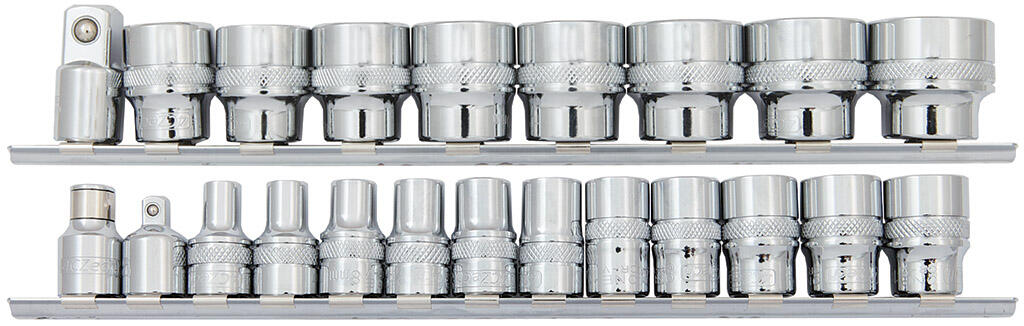 3/8" Sada hlavic na liště - 4CZech ONE 6-7-8-9-10-11-12-13-14-15-16-17-18-19-20-21-22-23-24mm + adaptér na bity 1/4" + redukce na 1/4" a na 1/2" - 4CZ-386-L02
