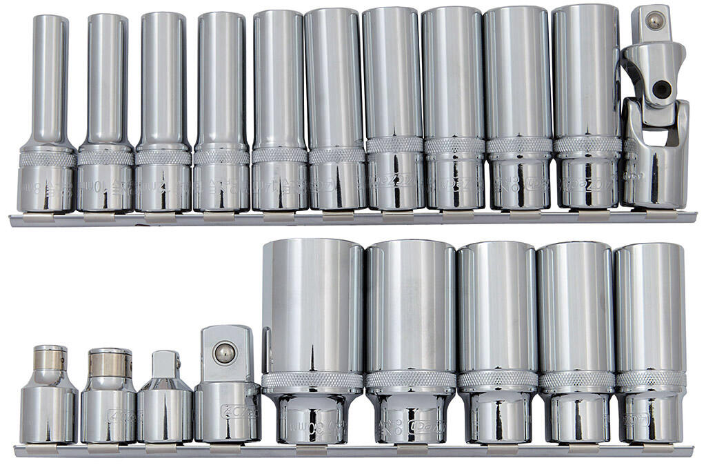1/2" Sada hlavic prodloužených na liště - 4CZech ONE 8-10-12-13-14-15-16-17-18-19-21-22-24-27-30mm, adaptér na bity 10mm a 5/16",redukce na 3/8" a 3/4", kardan - 4CZ-126-L18