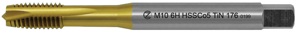 Závitník strojní M10x1,5 ISO2 (6H) HSSCo5 TiN přímá drážka s lamačem třísek DIN371 - 176 - CZZ176-100