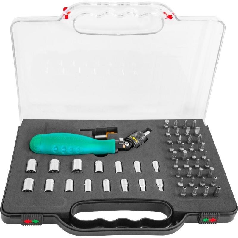 Šroubovák s ráčnou a kloubem+bity PL,PH,PZ,TRX,1/4" - JW-DR0253S