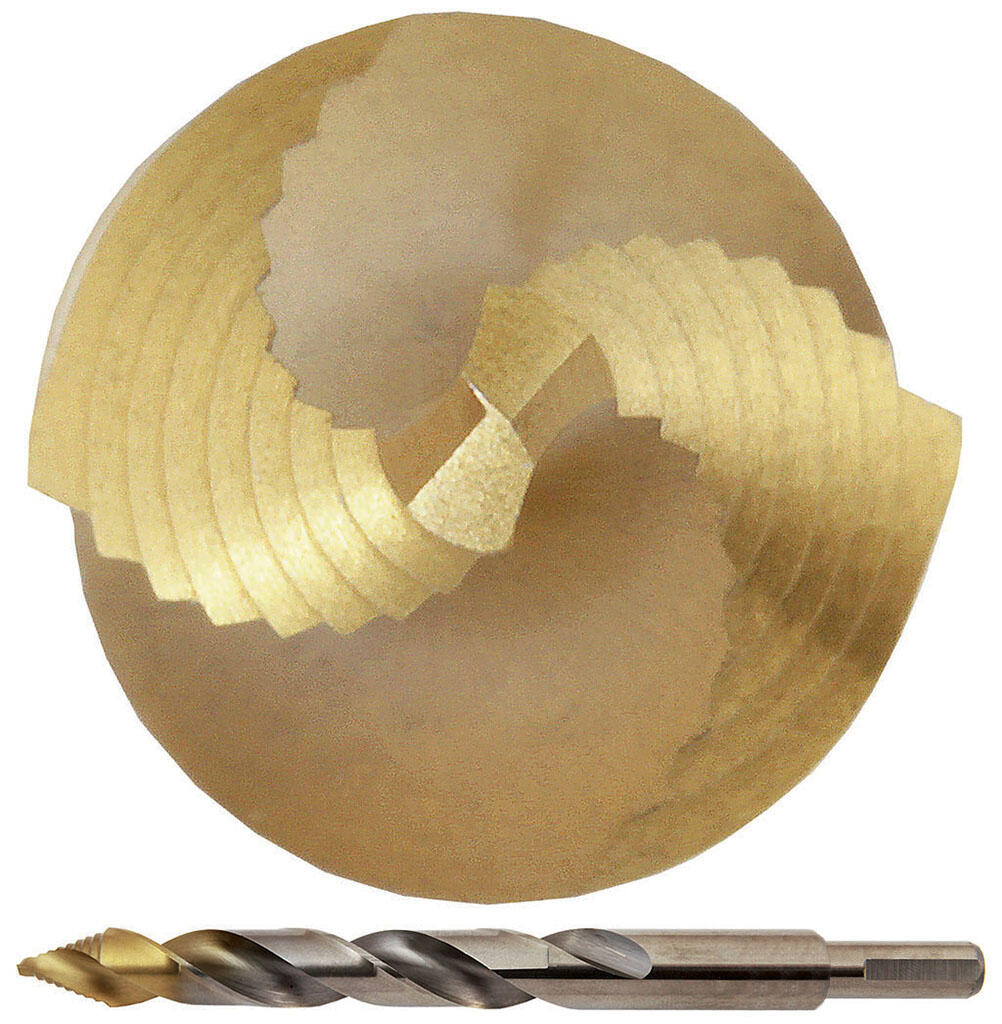 Vrták 15,00 - 169/114 DIN 338RGSHSSCo5TiN Lesklý, typ Gold Step, s osazenou 3D stopkou 12,7mm - S338RGSNHSSCO5TIN3D1500/13