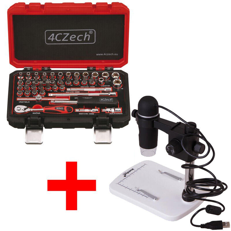 1/4" 42dílná sada nářadí 4-14mm + ráčna 72 zubů + Mikroskop Levenhuk DTX - SET-4CZ-146-42-E1