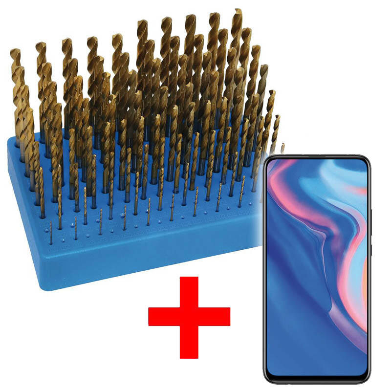 Sada vrtáků 91-dílná 1,00-10,00x0,1mm DIN 338RNHSSTiN Lesklá, stojánek plastový +  HUAWEI P SMART (2019) Mobilní telefon 6,21" IPS 2340 × 1080, procesor HiSilic - SET…