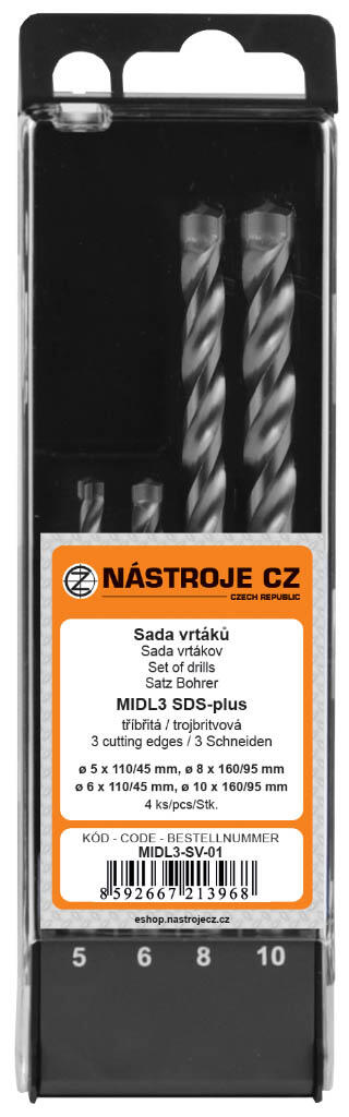 Sada vrtáků MIDL3 SDS-plus 4dílná 2b. 5,6x110/45 a 8,10x160/95 - MIDL3-SV-01
