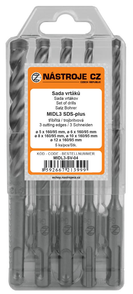 Sada vrtáků MIDL3 SDS-plus 5dílná 2b. 5,6,8,10,12x160/95 - MIDL3-SV-04
