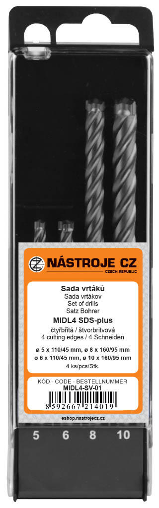 Sada vrtáků MIDL4 SDS-plus 4dílná 2b. 5,6x110/45 a 8,10x160/95 - MIDL4-SV-01
