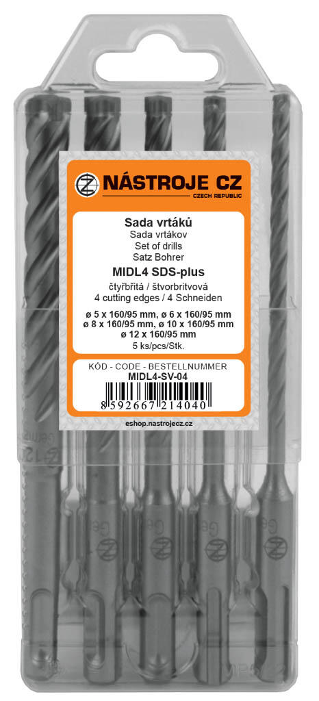 Sada vrtáků MIDL4 SDS-plus 5dílná 2b. 5,6,8,10,12x160/95 - MIDL4-SV-04