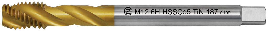 Závitník strojní M12x1,75 ISO2 (6H) HSSCo5 TiN šroubovitá drážka 35° DIN 376 - 187 - CZZ187-120