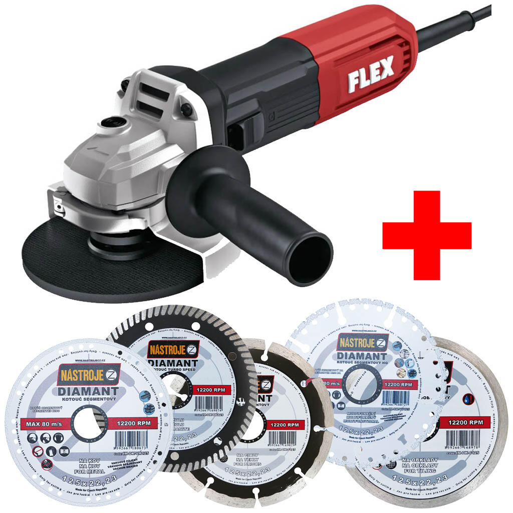 L 1100 úhlová bruska 125mm, 1100W, 10.000ot/min, kabel 4m, 230V/CEE + 5ks řezných diamantových kotoučů NÁSTROJE CZ - SET-FX-532609-E