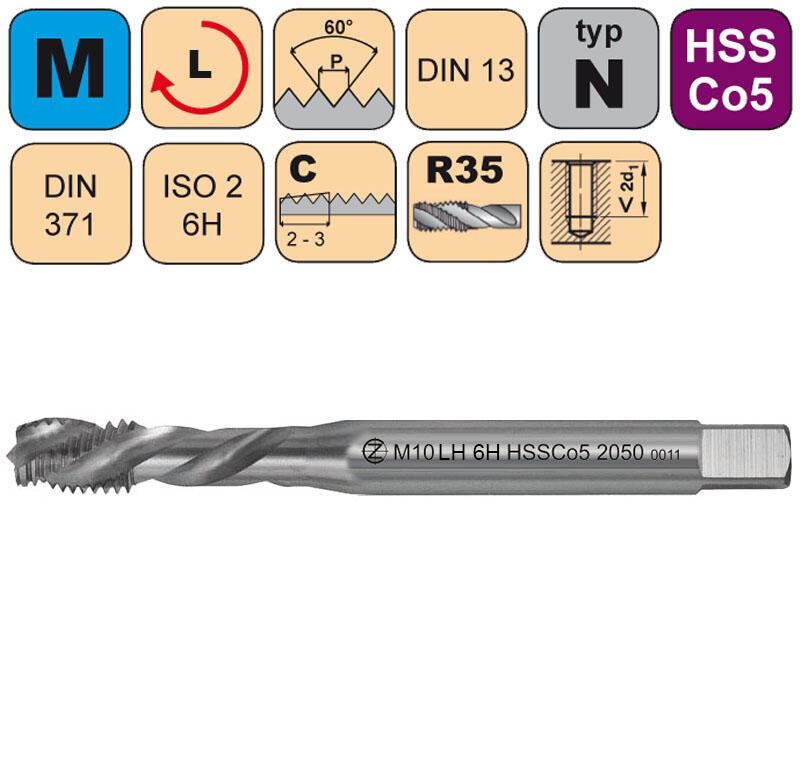 Závitník strojní M10 LH ISO2 HSSE DIN 371 RSP35 - CZZ2050L - CZZ2050L-M10-ISO2