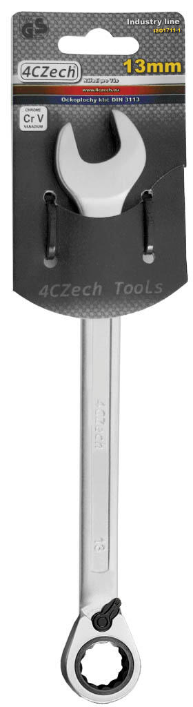 Očkoplochý klíč ráčnový 9 mm s přepínací páčkou, vyhnutý 15°, ISO1711-1 - 4CZ-277R-9