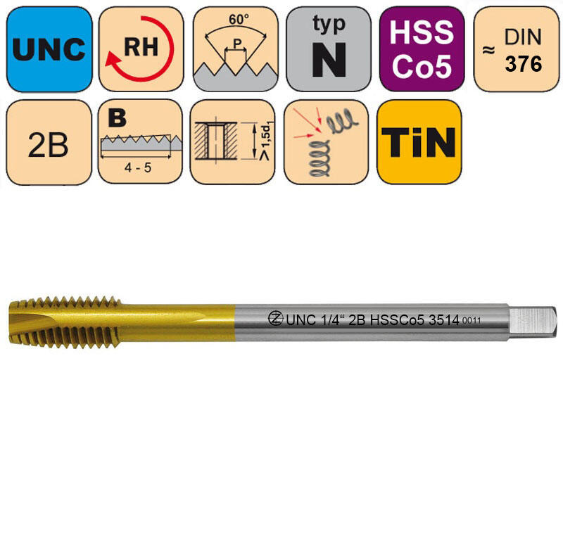 Závitník strojní UNC 3/4"-10 2B HSSCo5 TiN DIN 376 B - CZZ3514-UNC-3/4"-10-2B