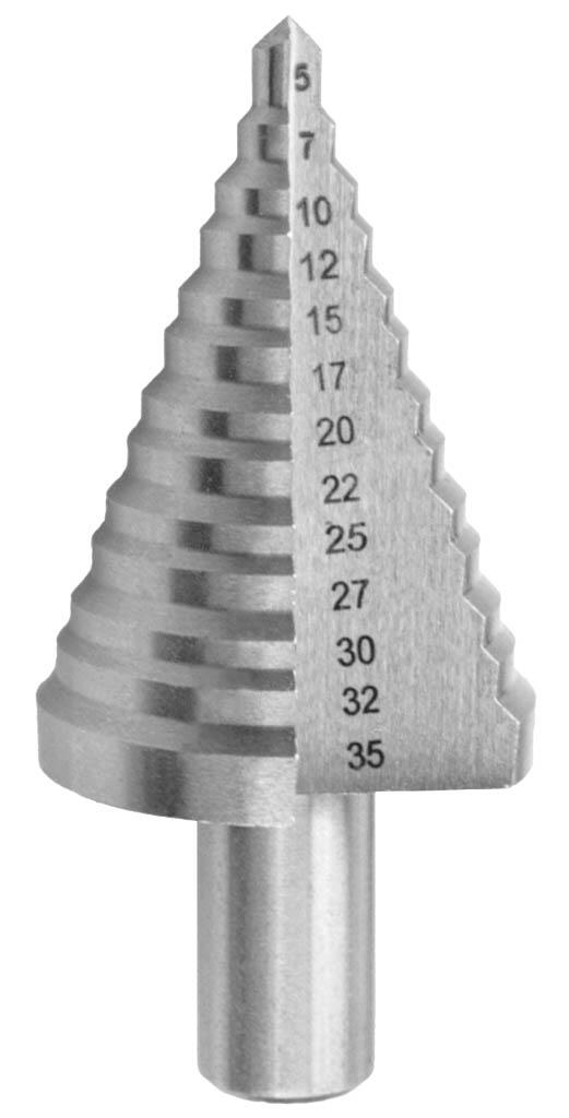 Vrták stupňovitý 5/35 5;7,5;10;13;16;19;21;23;26;29;31;33;35mm přímá drážka HSS - CZ641-025
