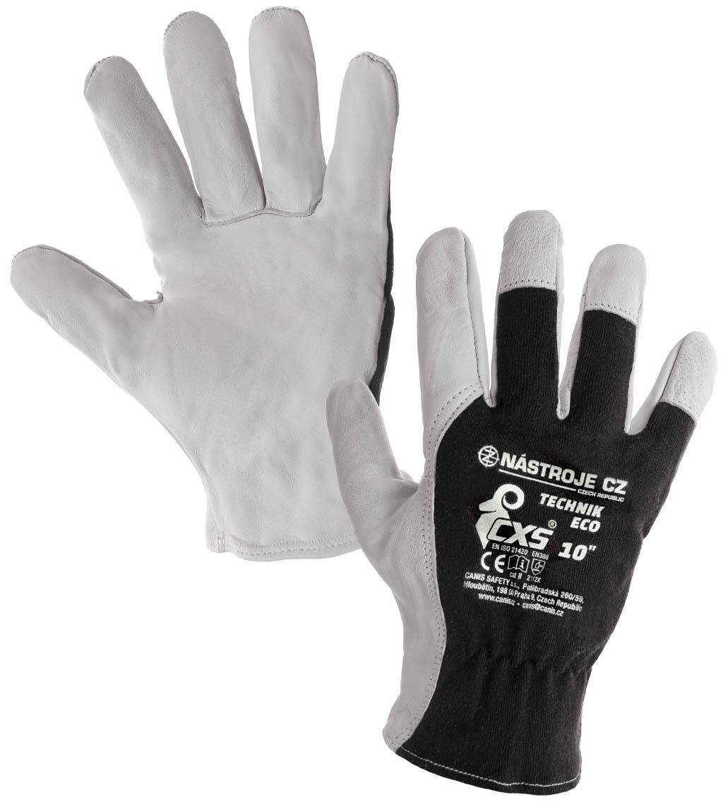Rukavice TECHNIK ECO, kombinované, černo-bílé, vel. 10 - CN-3210-011-801-10