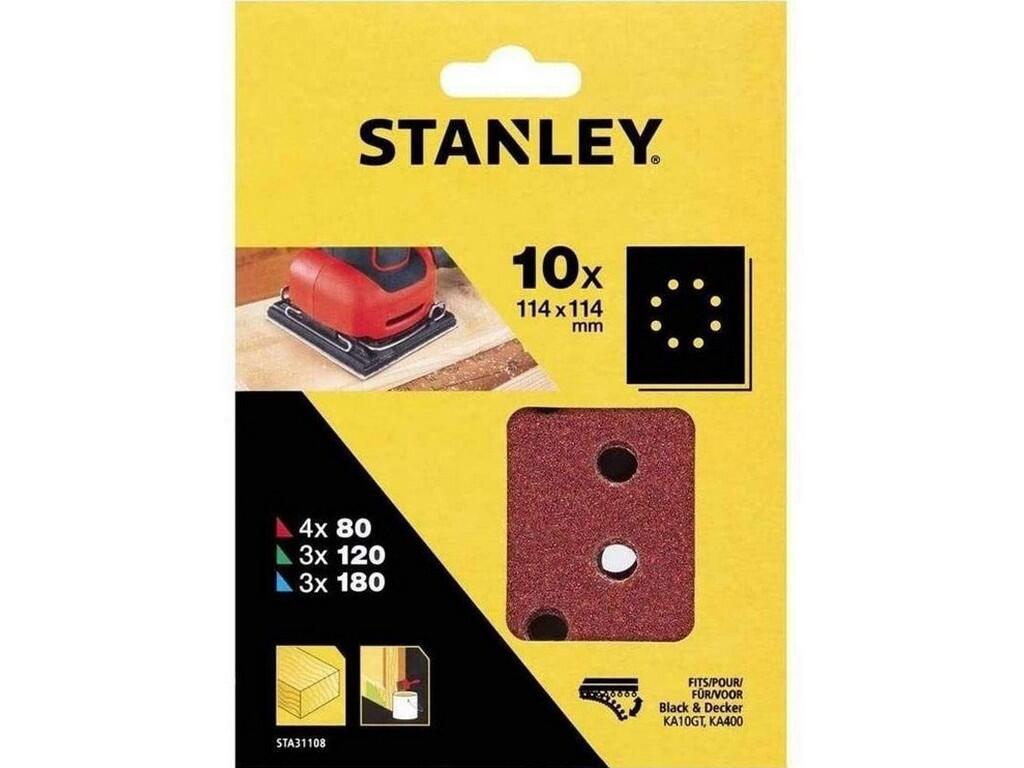 Brusné papíry pro vibrační brusku 114 x 114 mm děrované, 4x P80, 3x P120, 3x P180, Black+Decker KA170GT - ST-STA31108-XJ
