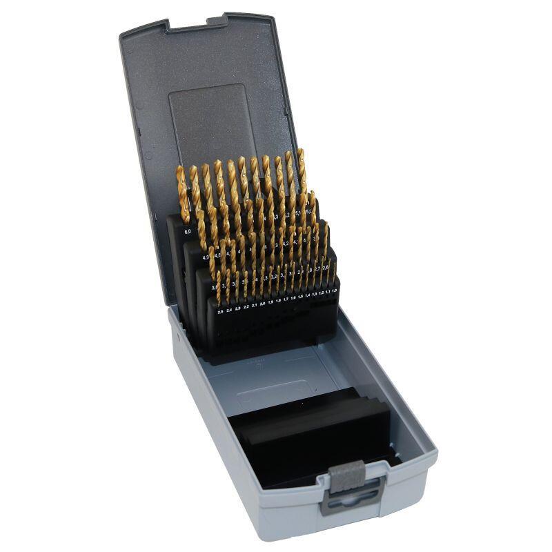 Sada vrtáků 51 dílná, 1,00-6,00x0,1mm S338RCZ002HSS TiN, plastová krabička - SV338RCZ002HSSTIN-51P