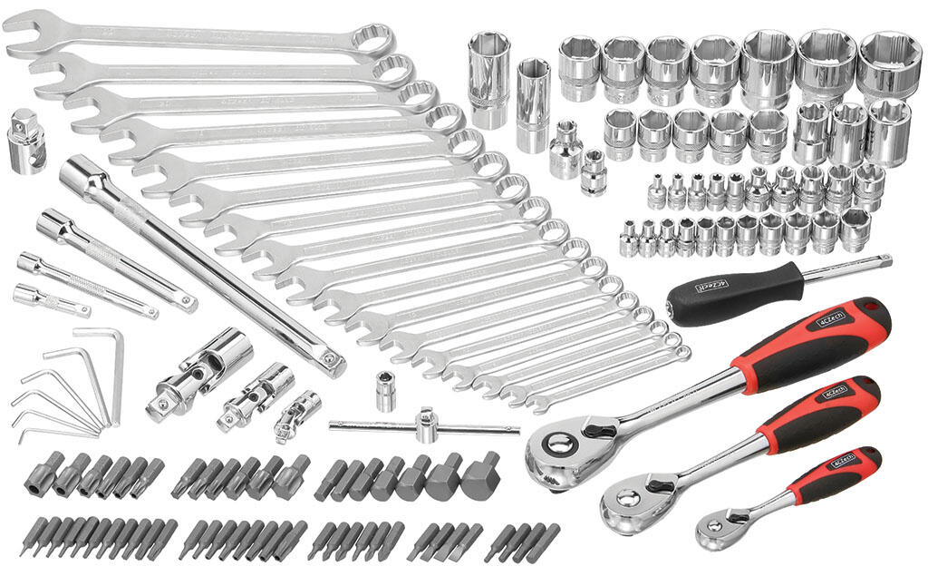 PD 2G 18.0-EC FS55 aku-vrtačka + ID 1/4" 18.0-EC aku-rázový utahovák + 1/4" + 3/8" + 1/2" 130dílná sada nářadí 4-32mm, 3 ráčny a klíče - SET-FX-516236-E