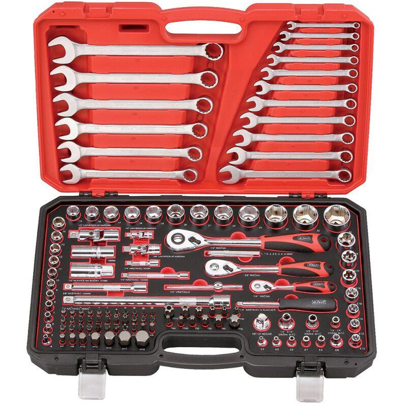 PD 2G 18.0-EC FS55 aku-vrtačka + ID 1/4" 18.0-EC aku-rázový utahovák + 1/4" + 3/8" + 1/2" 130dílná sada nářadí 4-32mm, 3 ráčny a klíče - SET-FX-516236-E