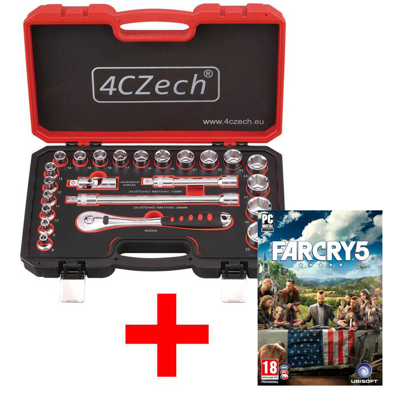 1/2" 23dílná sada nářadí 8-32mm + ráčna 72 zubů + Far Cry 5 Hra pro PC - SET-4CZ-126-23-E1