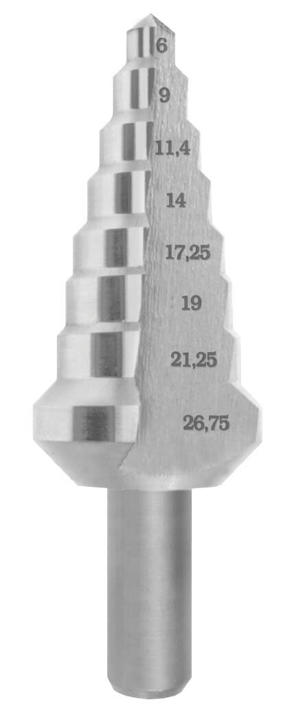 Vrták stupňovitý PG1 6;9;11,4;14;17,25;19;21,25;26,75mm přímá drážka HSSCo5 - CZ692-010